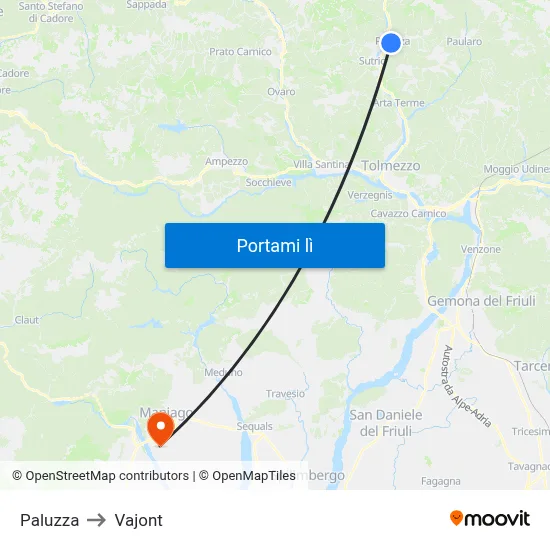 Paluzza to Vajont map