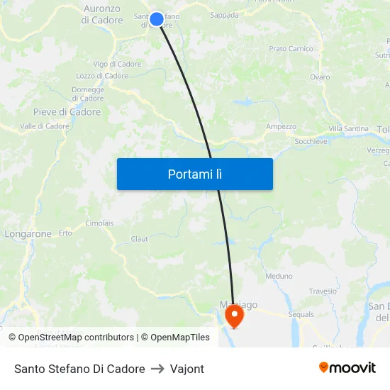 Santo Stefano Di Cadore to Vajont map