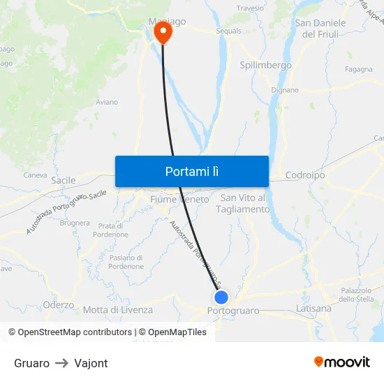 Gruaro to Vajont map