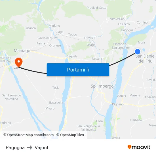 Ragogna to Vajont map