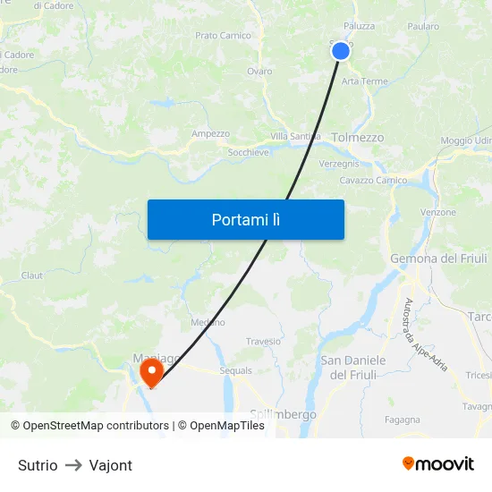 Sutrio to Vajont map