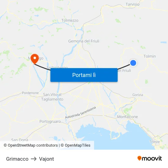 Grimacco to Vajont map