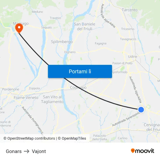 Gonars to Vajont map