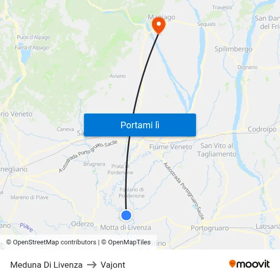 Meduna Di Livenza to Vajont map