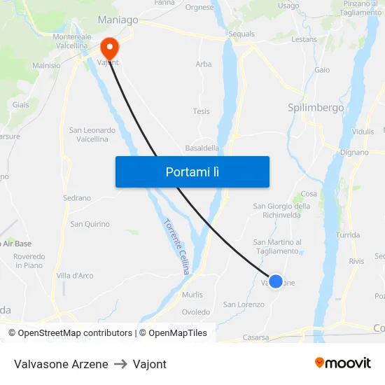 Valvasone Arzene to Vajont map