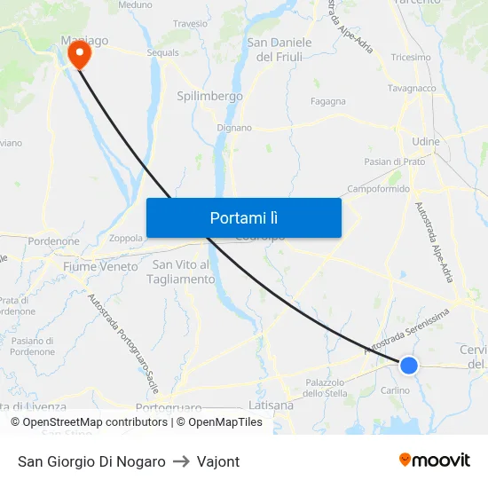 San Giorgio Di Nogaro to Vajont map