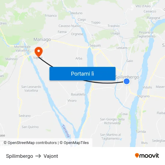Spilimbergo to Vajont map