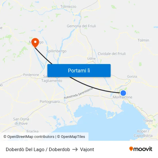 Doberdò Del Lago / Doberdob to Vajont map