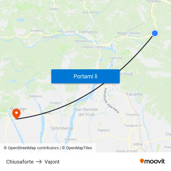 Chiusaforte to Vajont map