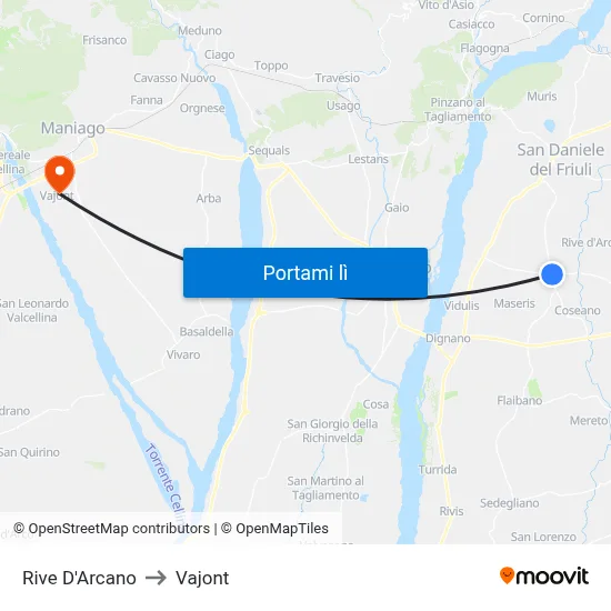 Rive D'Arcano to Vajont map