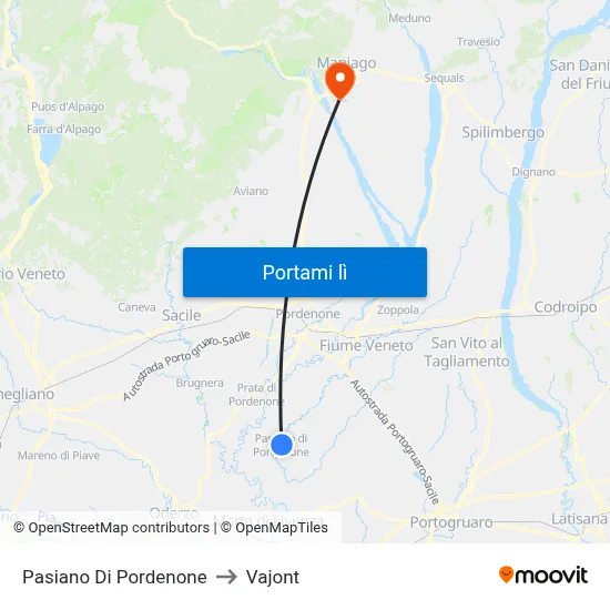 Pasiano Di Pordenone to Vajont map