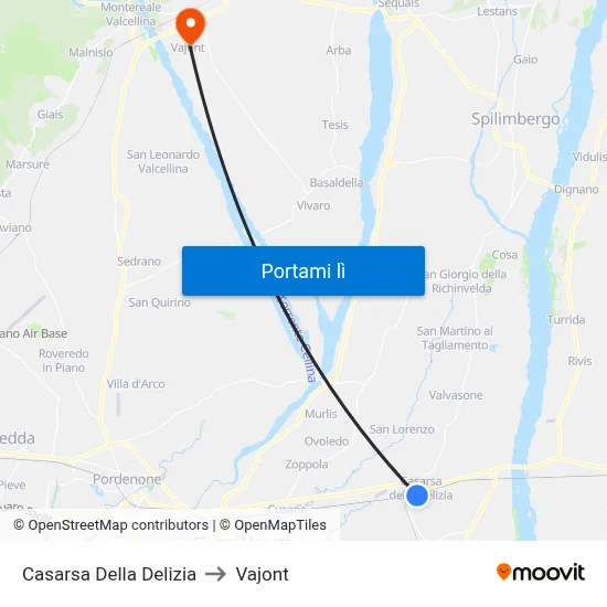 Casarsa Della Delizia to Vajont map