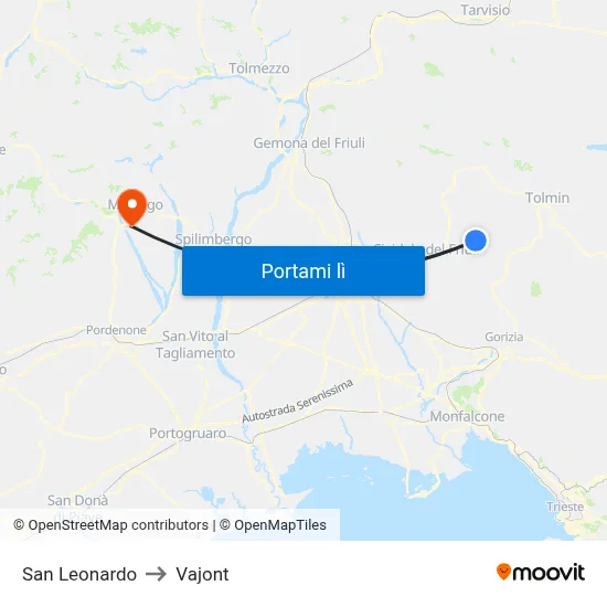 San Leonardo to Vajont map