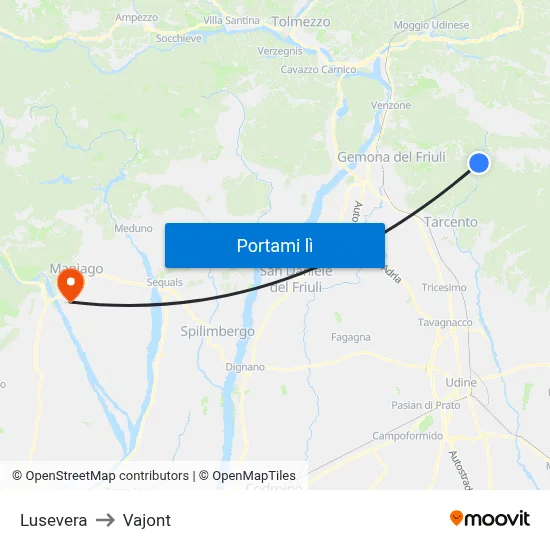 Lusevera to Vajont map