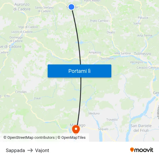 Sappada to Vajont map