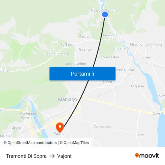 Tramonti Di Sopra to Vajont map