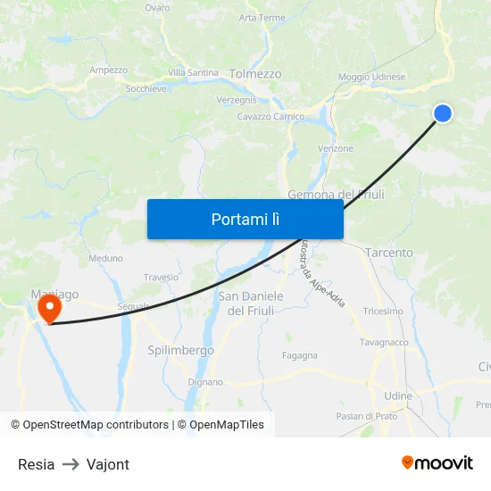 Resia to Vajont map