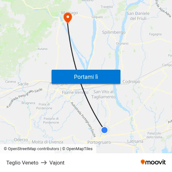 Teglio Veneto to Vajont map