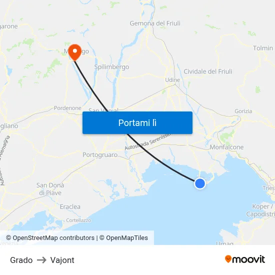 Grado to Vajont map