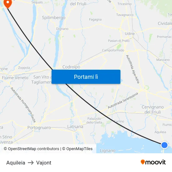 Aquileia to Vajont map