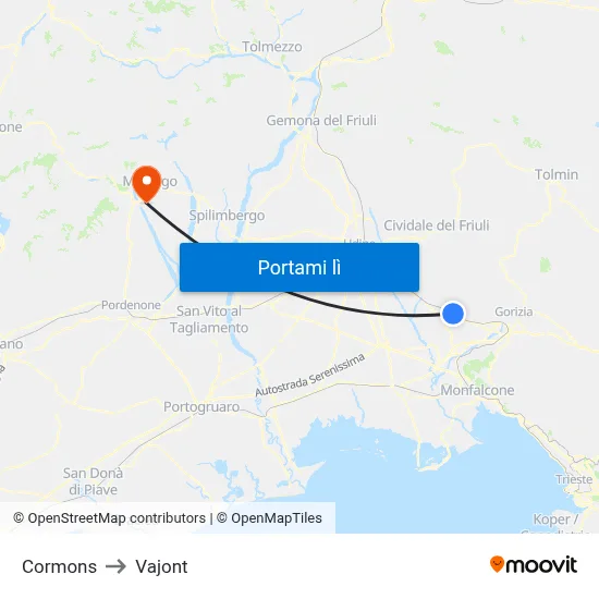 Cormons to Vajont map