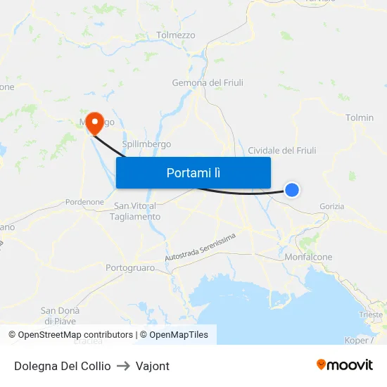 Dolegna Del Collio to Vajont map