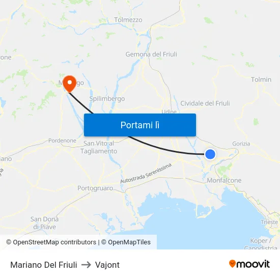 Mariano Del Friuli to Vajont map