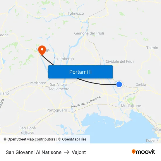 San Giovanni Al Natisone to Vajont map