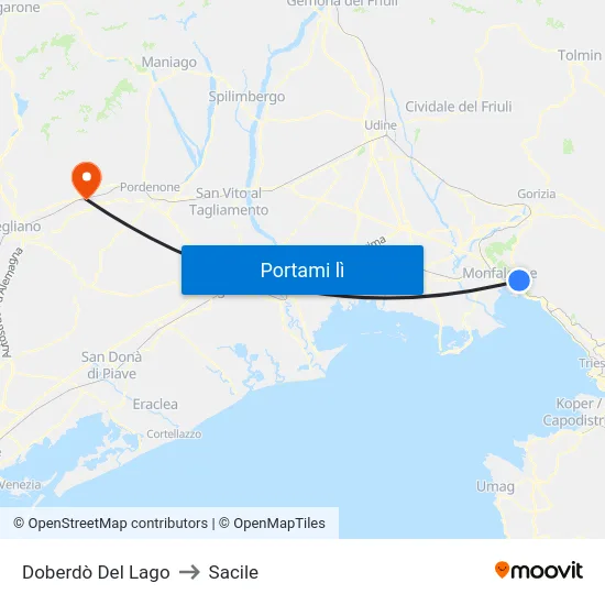 Doberdò Del Lago to Sacile map