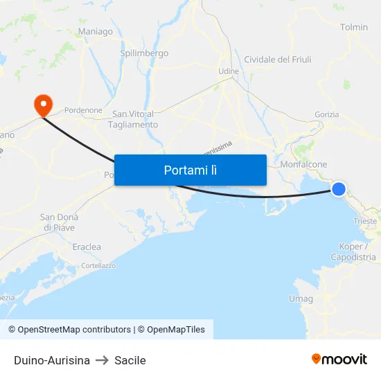 Duino-Aurisina to Sacile map