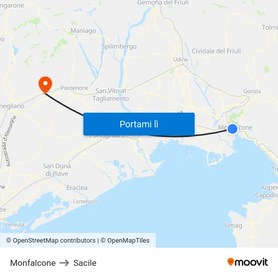 Monfalcone to Sacile map