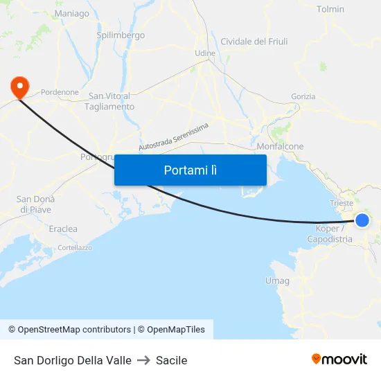 San Dorligo Della Valle to Sacile map