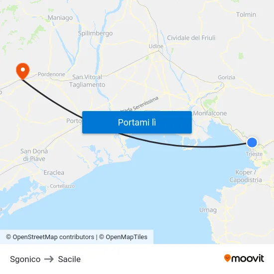 Sgonico to Sacile map