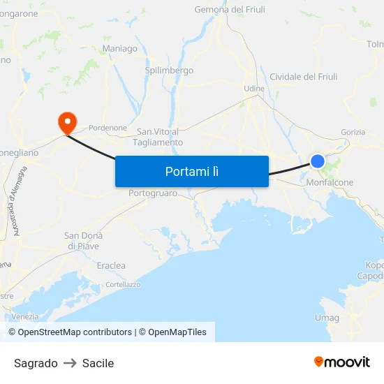 Sagrado to Sacile map