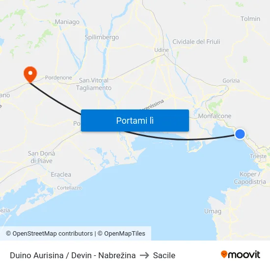 Duino Aurisina / Devin - Nabrežina to Sacile map