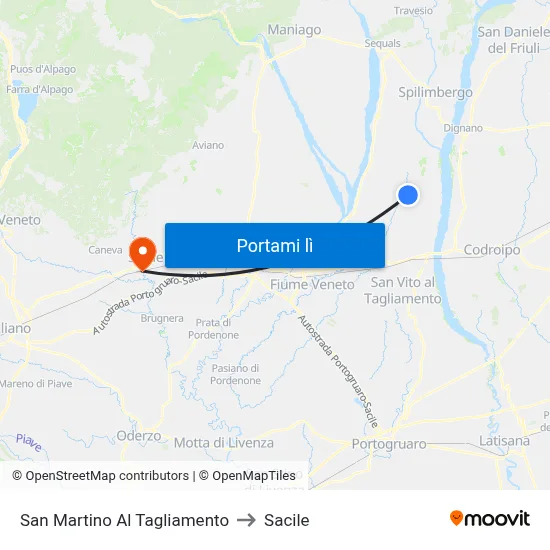 San Martino Al Tagliamento to Sacile map