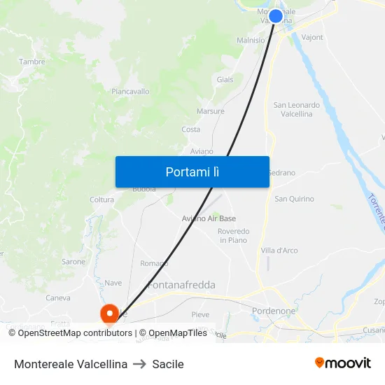 Montereale Valcellina to Sacile map