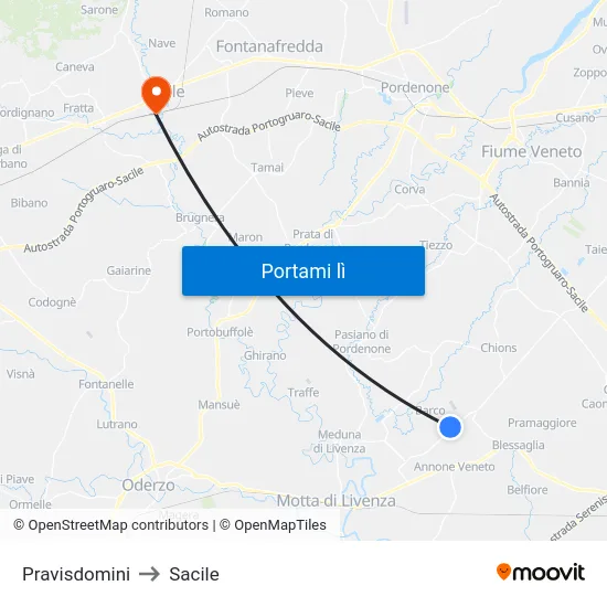 Pravisdomini to Sacile map