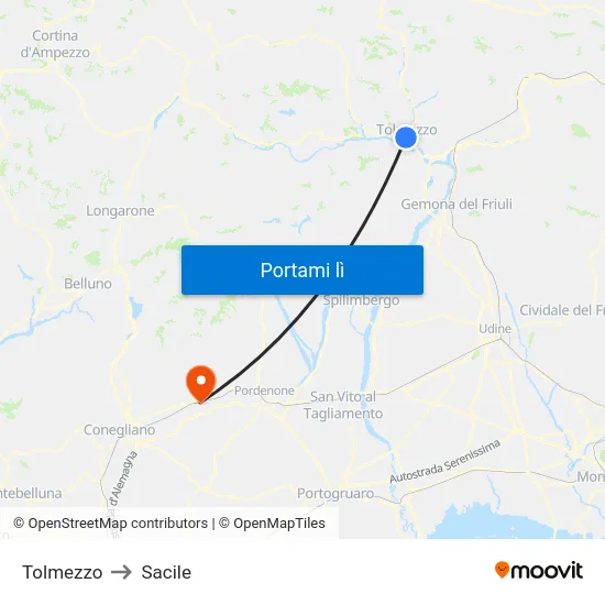 Tolmezzo to Sacile map