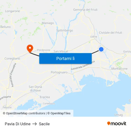 Pavia Di Udine to Sacile map