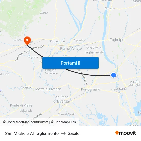 San Michele Al Tagliamento to Sacile map