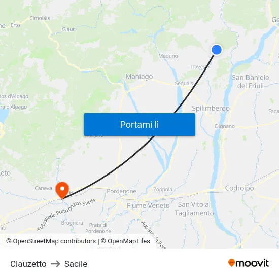 Clauzetto to Sacile map