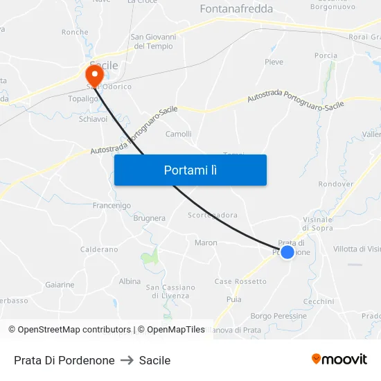 Prata Di Pordenone to Sacile map