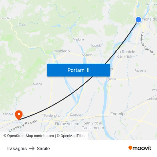 Trasaghis to Sacile map