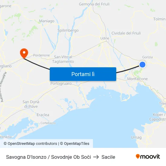 Savogna D'Isonzo / Sovodnje Ob Soči to Sacile map