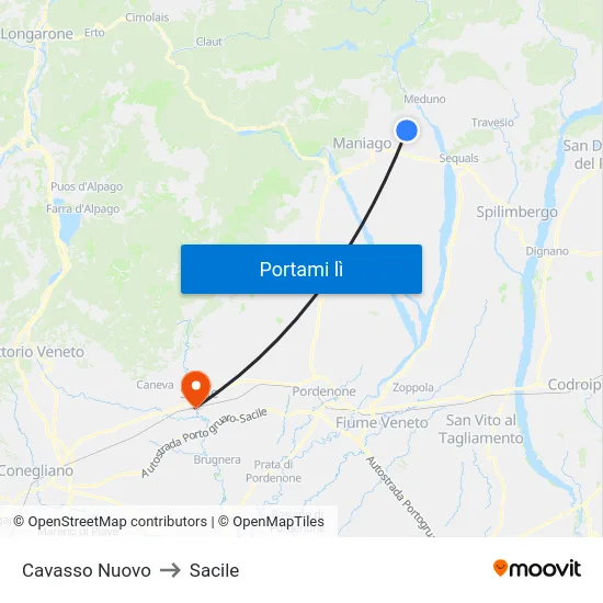 Cavasso Nuovo to Sacile map