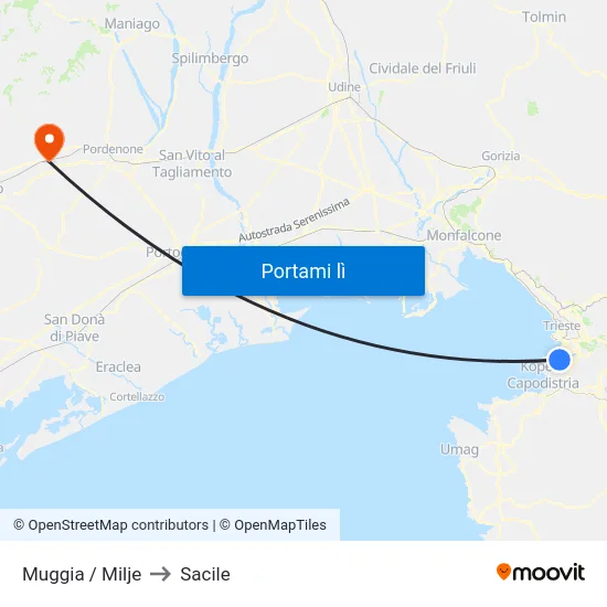 Muggia / Milje to Sacile map