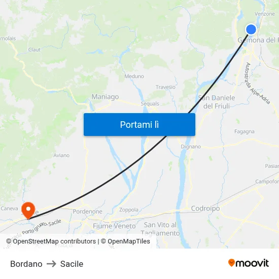 Bordano to Sacile map