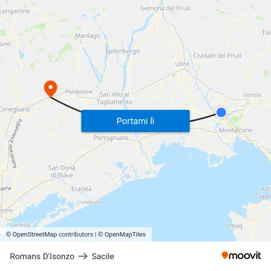 Romans D'Isonzo to Sacile map