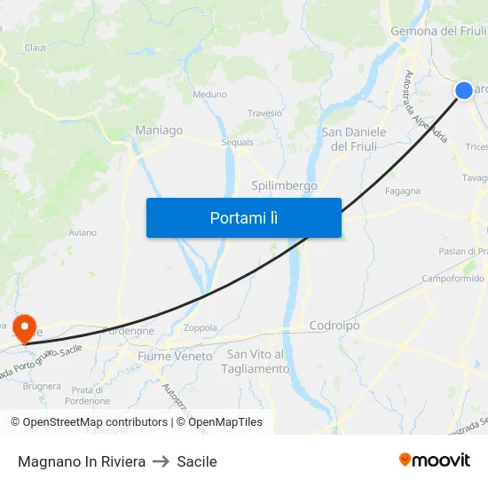 Magnano In Riviera to Sacile map